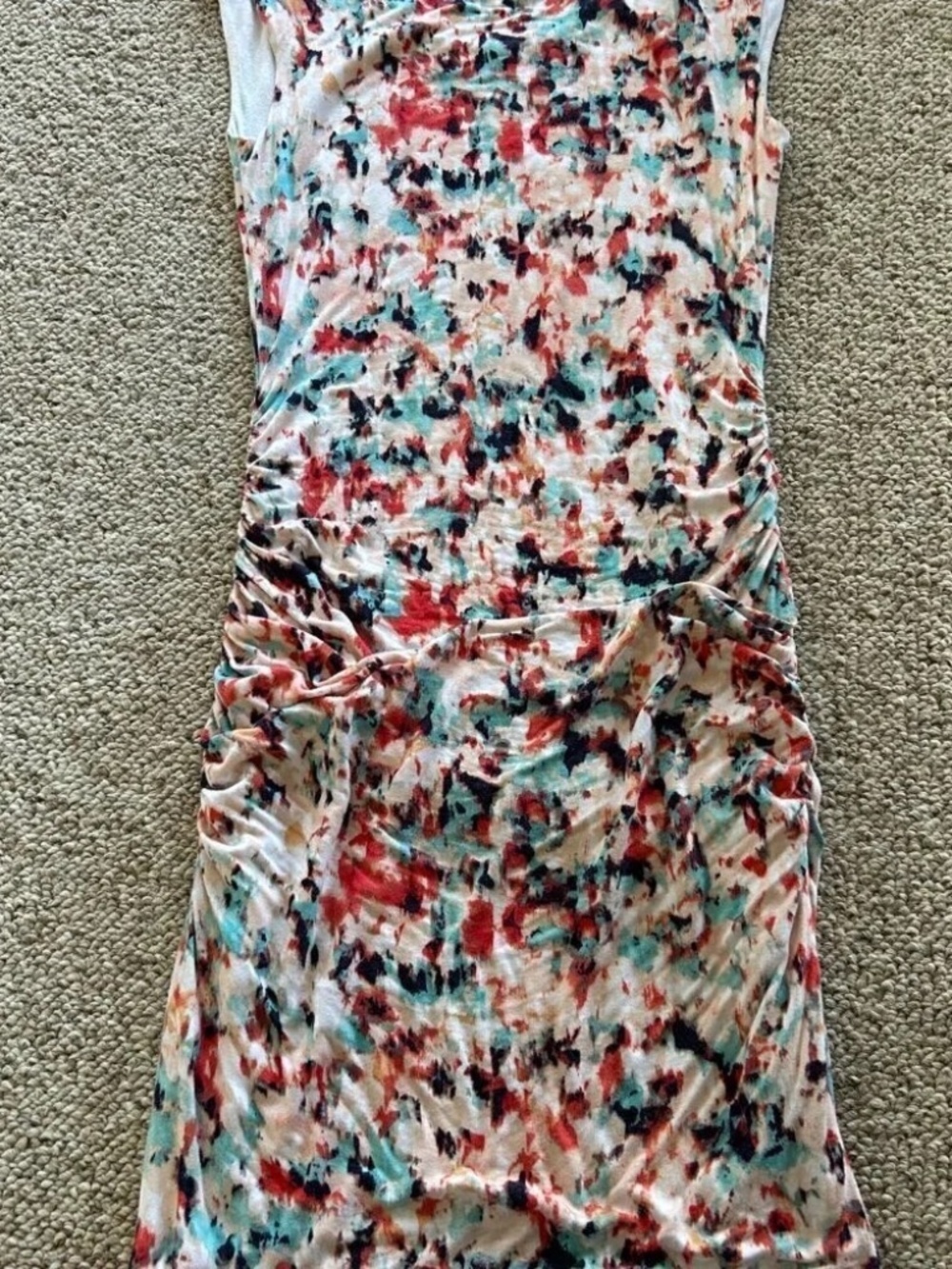 Garden Party Watercolor Floral Ruched Dress XS Wedding Guest Cottagecore Romance - Picture 5 of 7